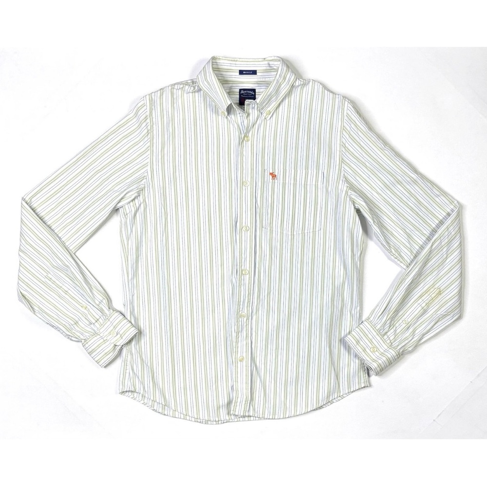 Abercrombie & Fitch Green and White Striped Shirt